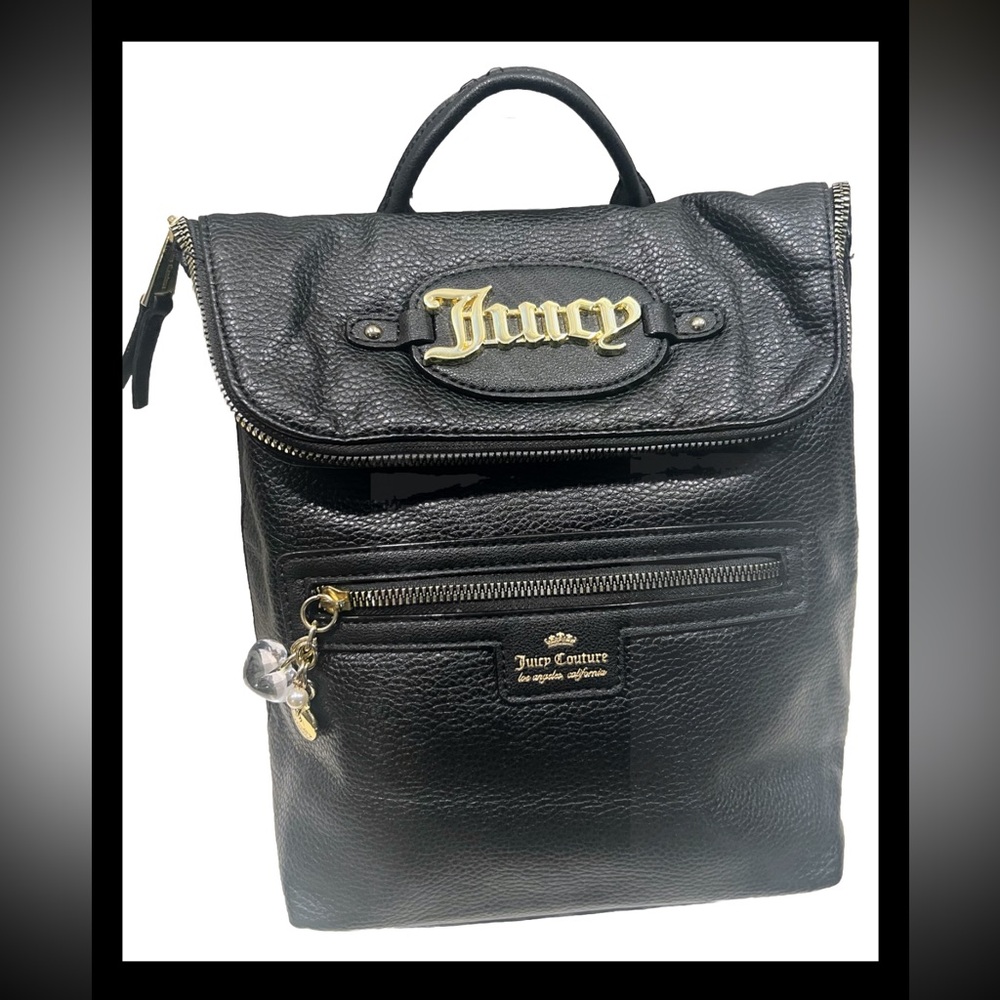 New Juicy Couture Backpack Black Leather Zipper Charms And Compartments!
